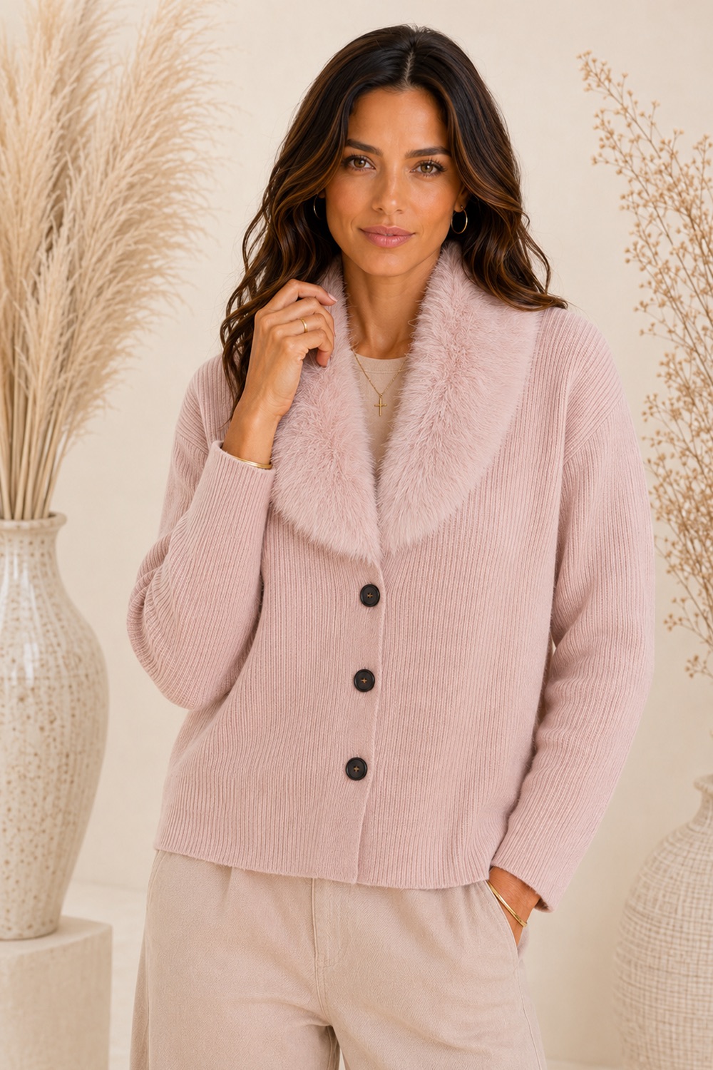 CARDIGAN COLLO PELLICCIA