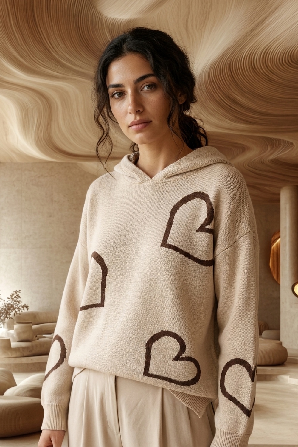 MAGLIA CUORI CAPPUCCIO